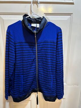 🐣Zenergy By Chico’s Blue and Black Striped Zip-Front Jacket size 2 GUC